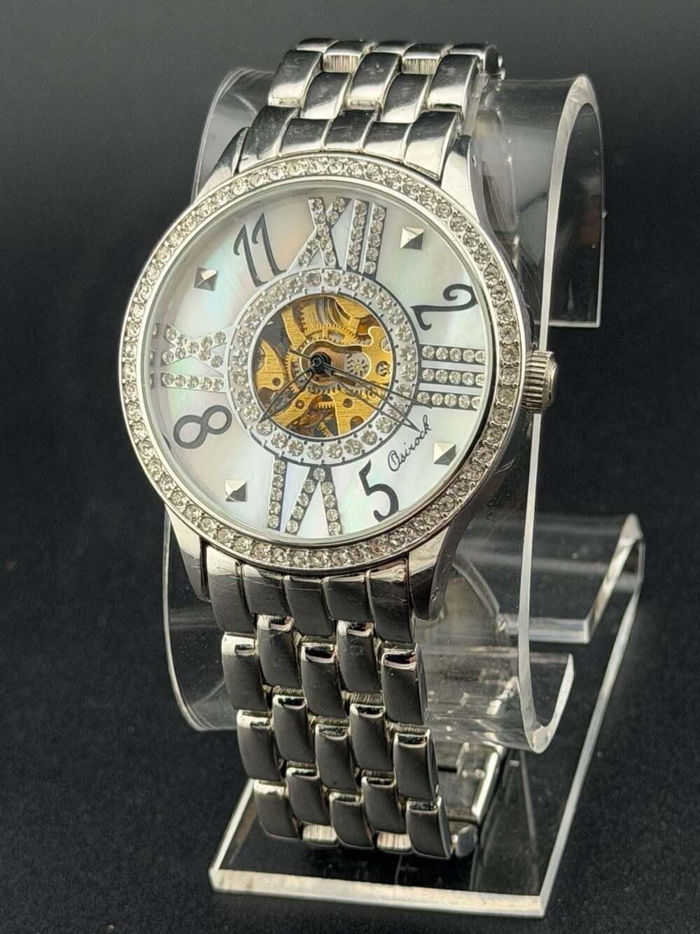 BOGO! - Osirock Skeleton Automatic Watch Silver-Tone Crystal Bezel 40mm Blingy!